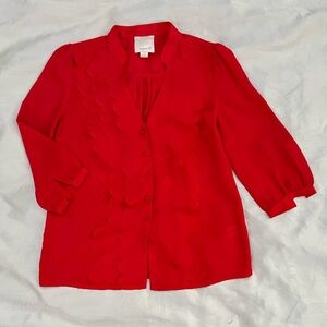 Aryn K Vibrant Red Cut-Out Button-Up Blouse